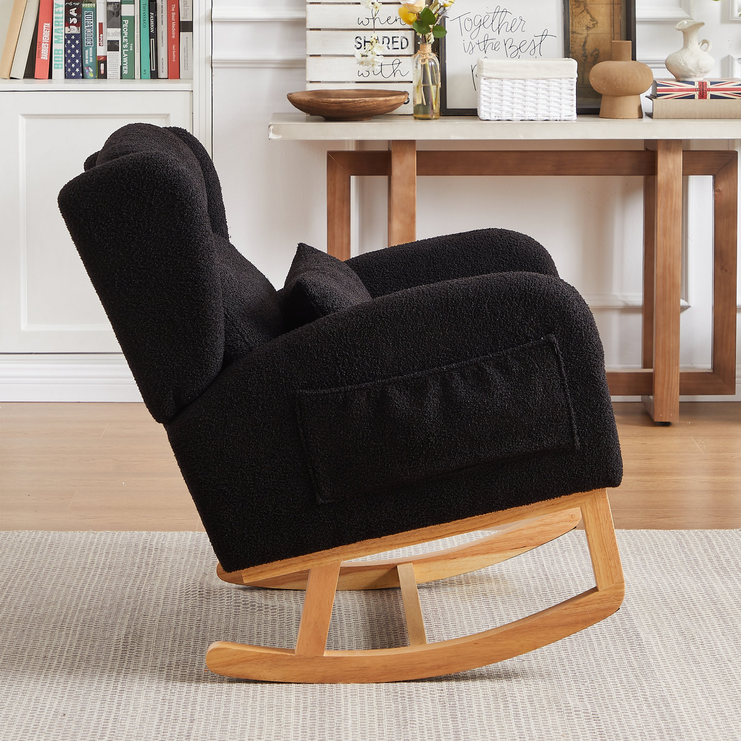 27.2"W Modern Accent High Backrest Living Room Lounge Arm Rocking Chair, Two Side Pocket