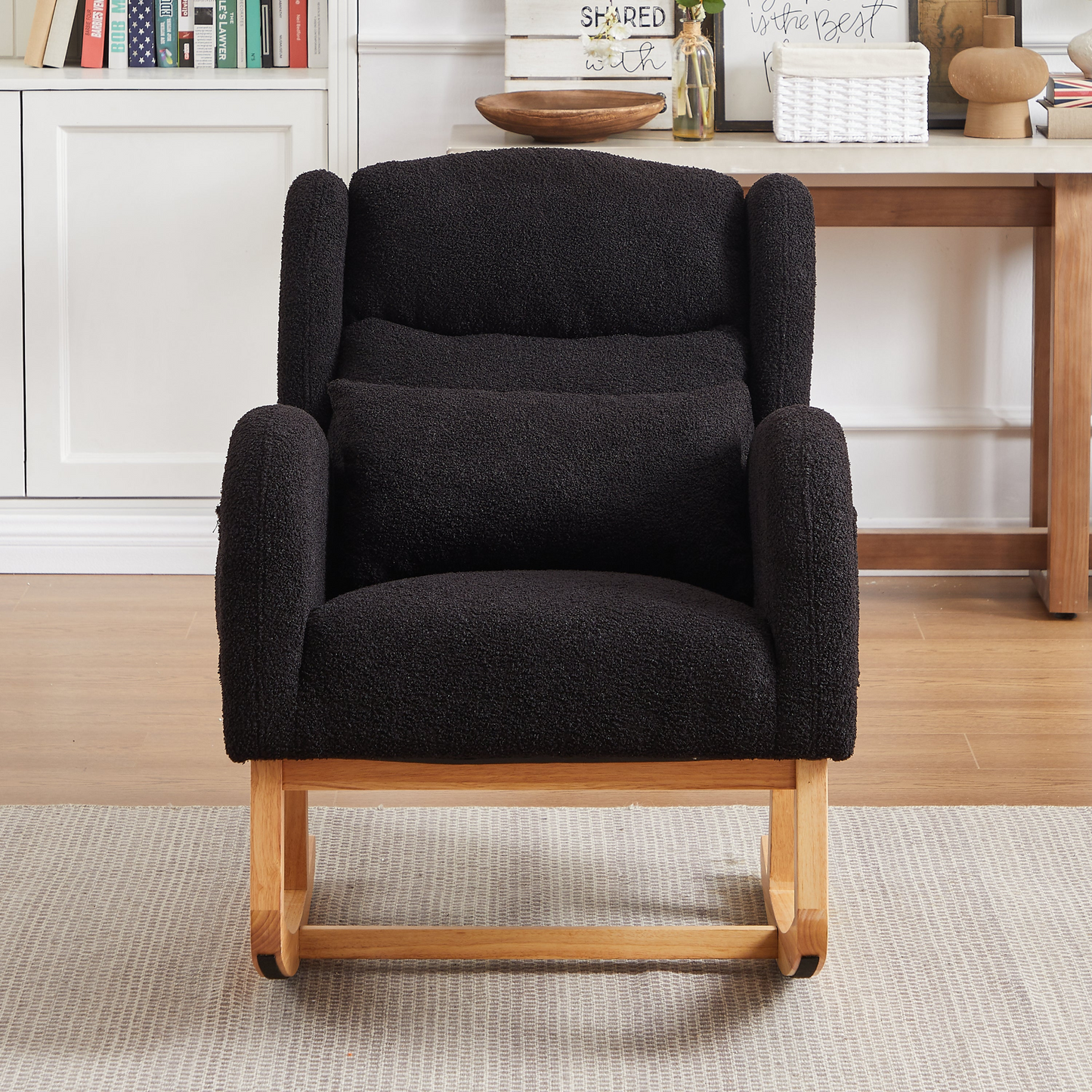 27.2"W Modern Accent High Backrest Living Room Lounge Arm Rocking Chair, Two Side Pocket