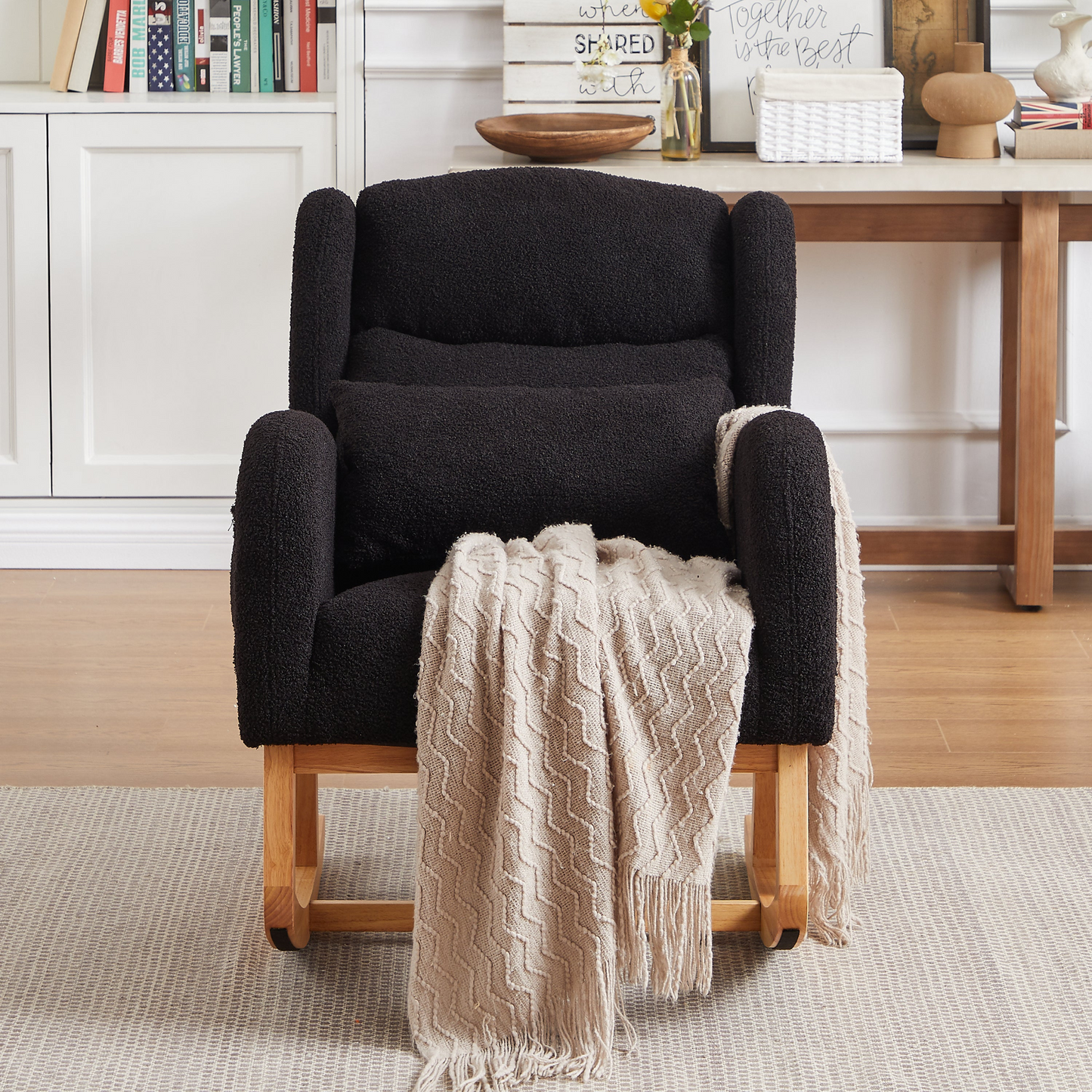 27.2"W Modern Accent High Backrest Living Room Lounge Arm Rocking Chair, Two Side Pocket