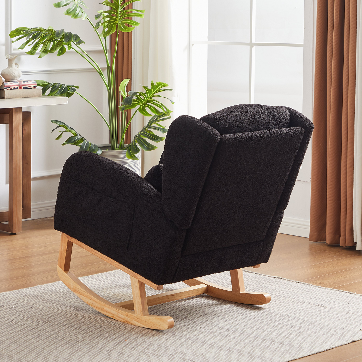 27.2"W Modern Accent High Backrest Living Room Lounge Arm Rocking Chair, Two Side Pocket