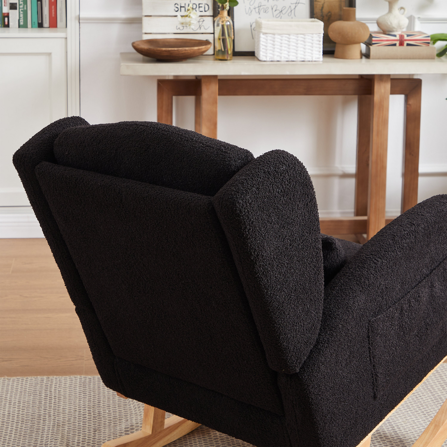 27.2"W Modern Accent High Backrest Living Room Lounge Arm Rocking Chair, Two Side Pocket