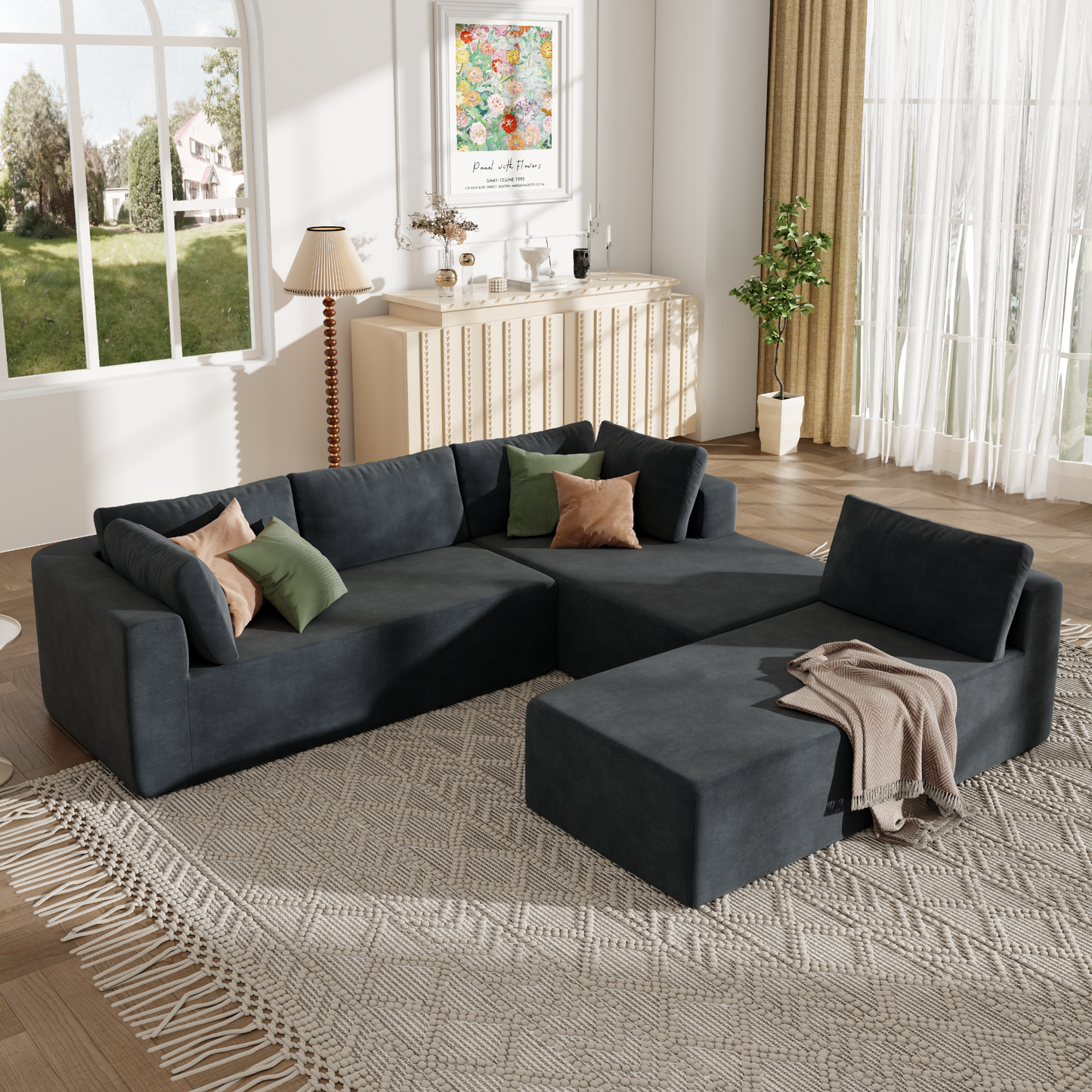 Modern Large Modular Sectional Sofa for Living Room, Bedroom, Salon, 3 Piece Free Combination