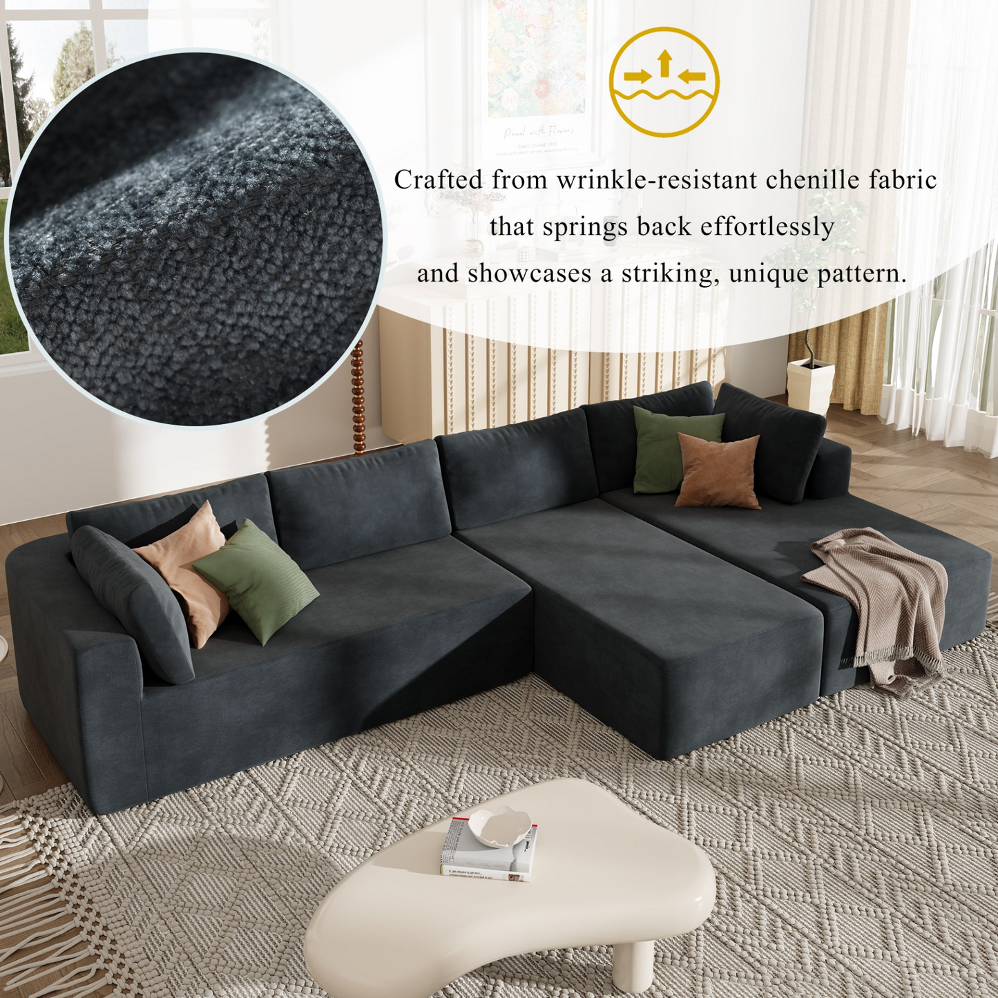 Modern Large Modular Sectional Sofa for Living Room, Bedroom, Salon, 3 Piece Free Combination