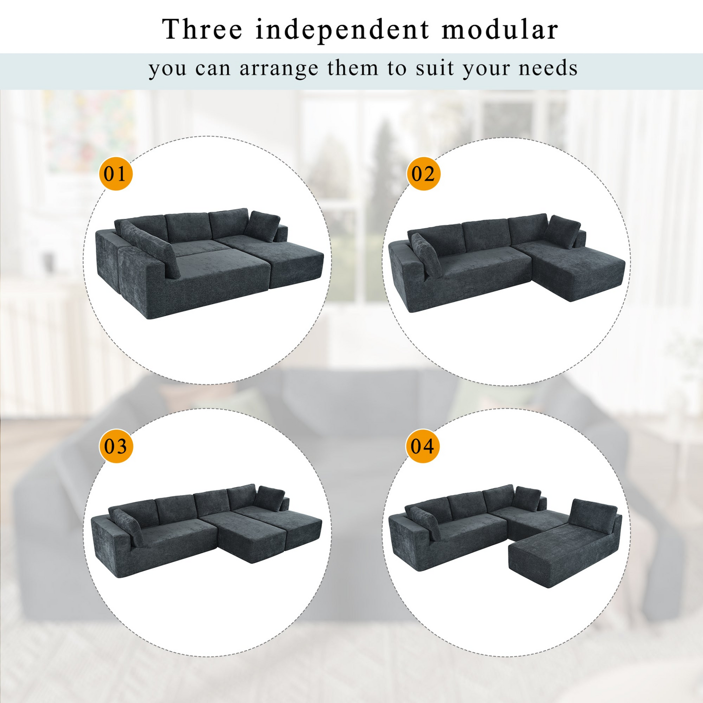 Modern Large Modular Sectional Sofa for Living Room, Bedroom, Salon, 3 Piece Free Combination