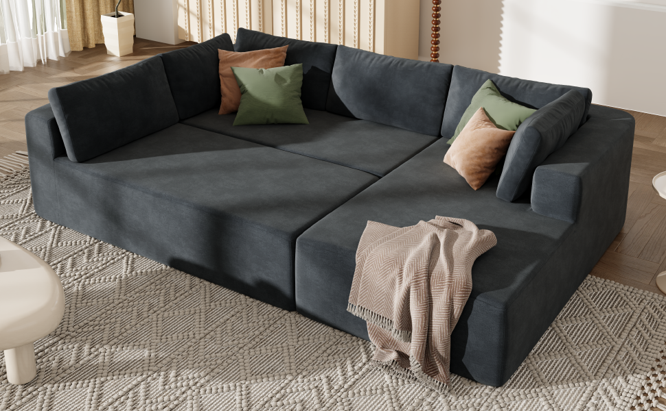 Modern Large Modular Sectional Sofa for Living Room, Bedroom, Salon, 3 Piece Free Combination