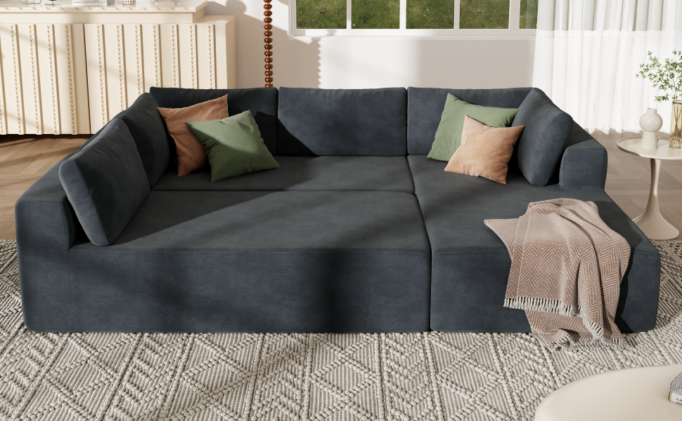 Modern Large Modular Sectional Sofa for Living Room, Bedroom, Salon, 3 Piece Free Combination