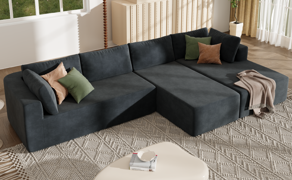 Modern Large Modular Sectional Sofa for Living Room, Bedroom, Salon, 3 Piece Free Combination