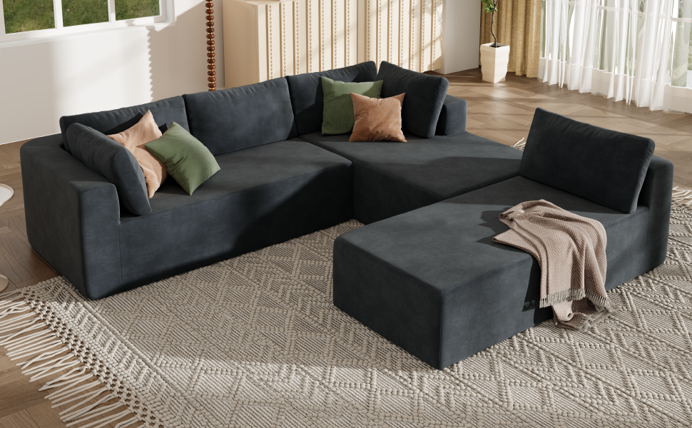 Modern Large Modular Sectional Sofa for Living Room, Bedroom, Salon, 3 Piece Free Combination