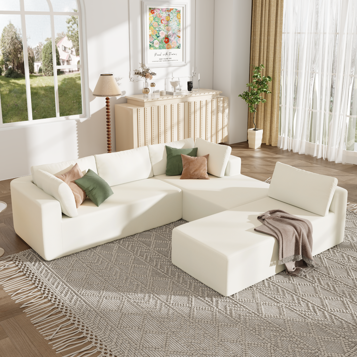 Modern Large Modular Sectional Sofa for Living Room, Bedroom, Salon, 3 Piece Free Combination