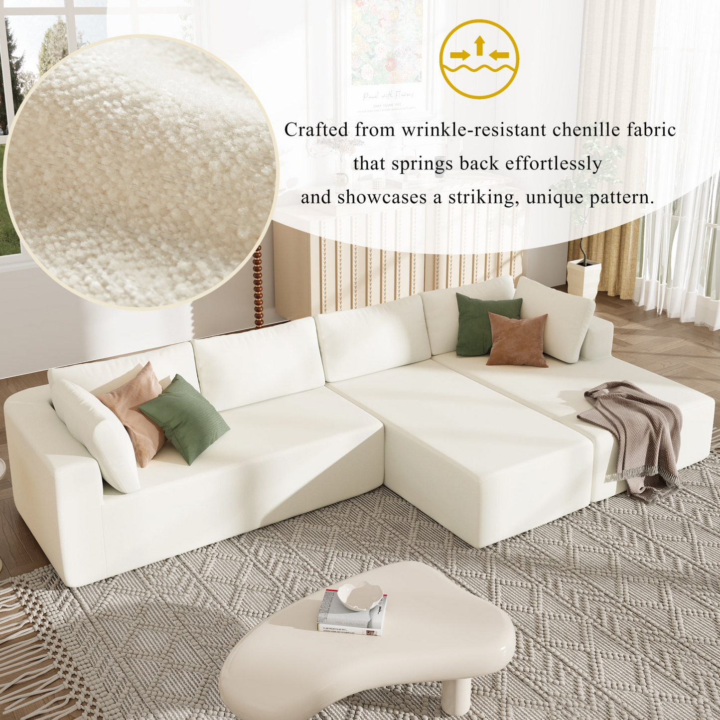 Modern Large Modular Sectional Sofa for Living Room, Bedroom, Salon, 3 Piece Free Combination