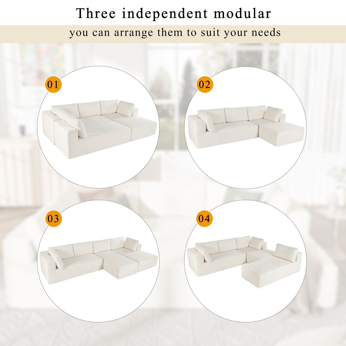 Modern Large Modular Sectional Sofa for Living Room, Bedroom, Salon, 3 Piece Free Combination