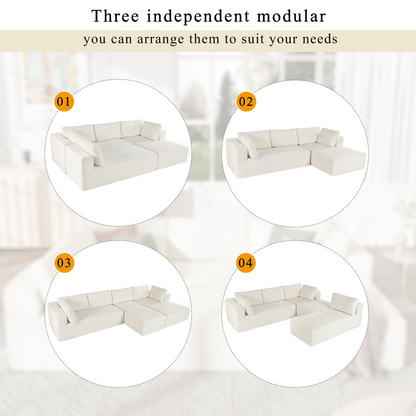 Modern Large Modular Sectional Sofa for Living Room, Bedroom, Salon, 3 Piece Free Combination