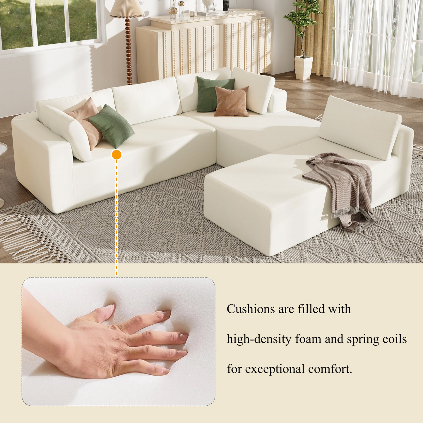 Modern Large Modular Sectional Sofa for Living Room, Bedroom, Salon, 3 Piece Free Combination