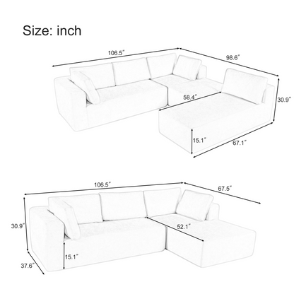 Modern Large Modular Sectional Sofa for Living Room, Bedroom, Salon, 3 Piece Free Combination