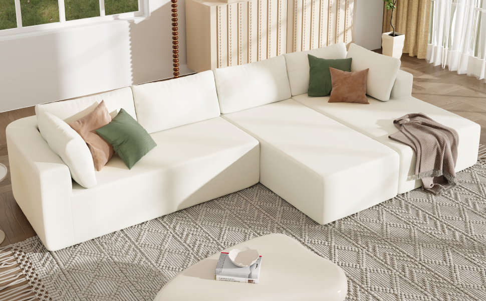 Modern Large Modular Sectional Sofa for Living Room, Bedroom, Salon, 3 Piece Free Combination