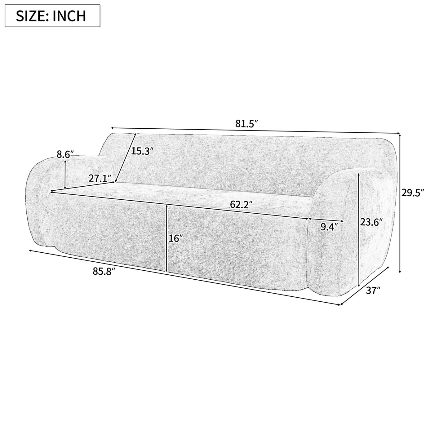81.5" Minimalist Compression Sofa, Curved Design, 3-Seater Casual Sofa for Living Rooms, Bedrooms, and Apartments