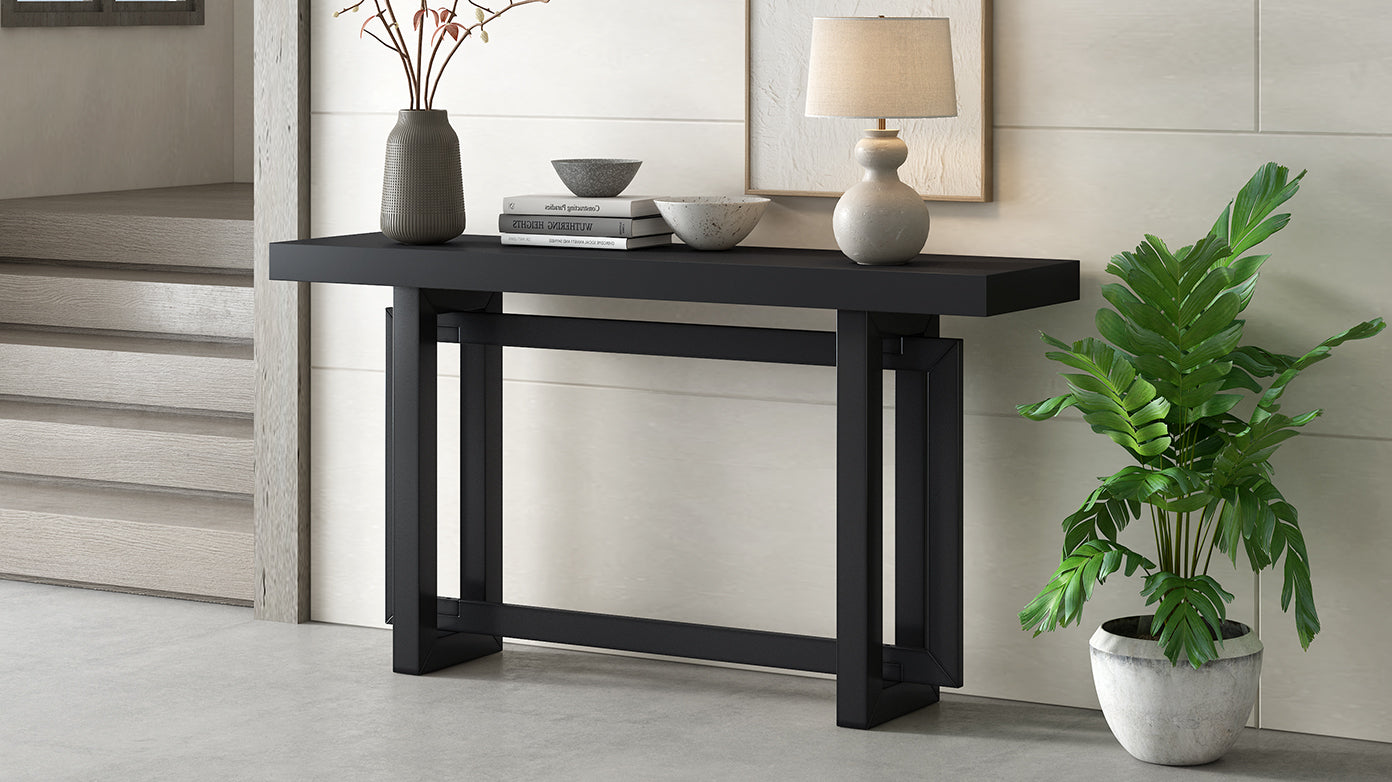 Contemporary Console Table with Wood Top, Extra Long Entryway Table for Entryway, Hallway, Living Room, Foyer, Corridor