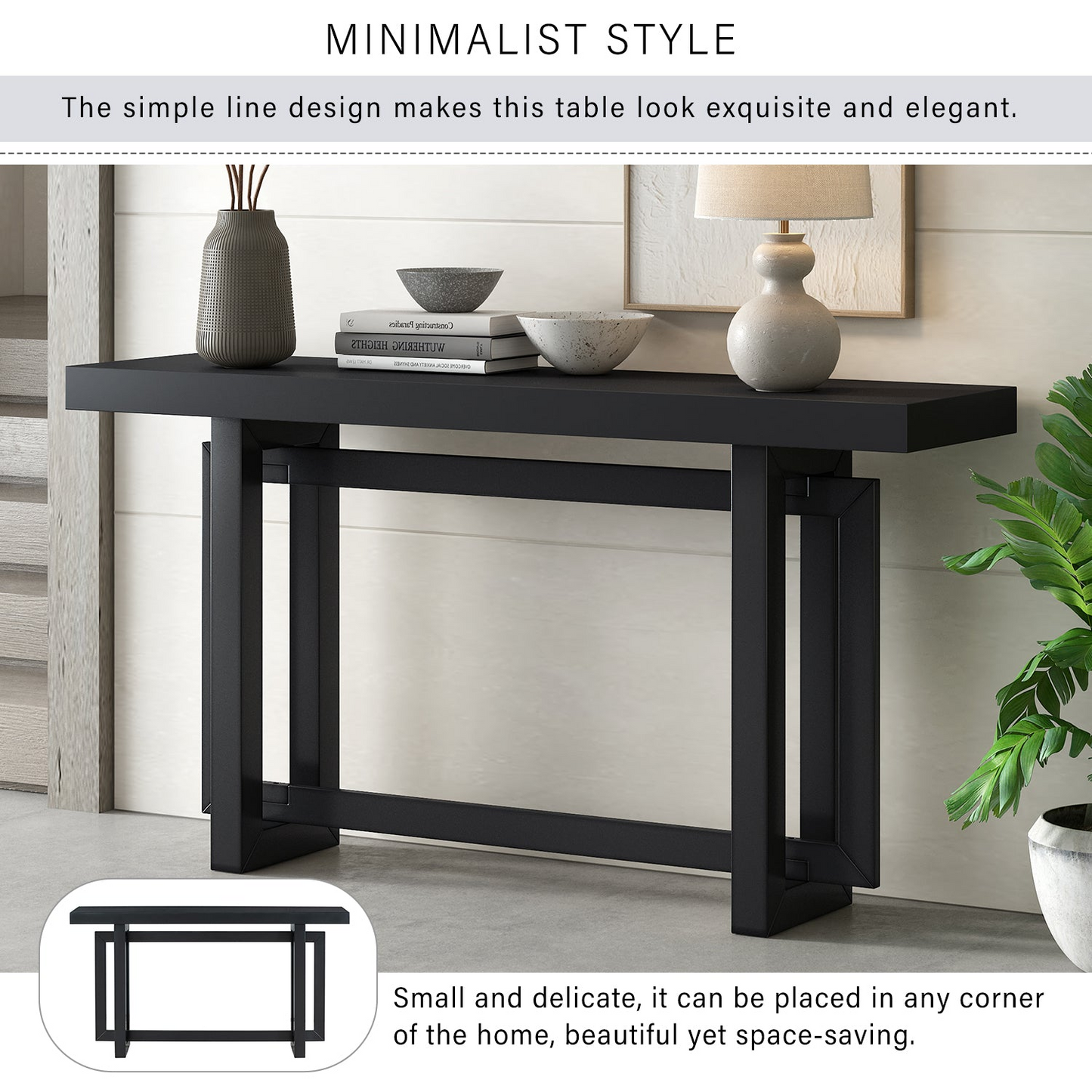 Contemporary Console Table with Wood Top, Extra Long Entryway Table for Entryway, Hallway, Living Room, Foyer, Corridor