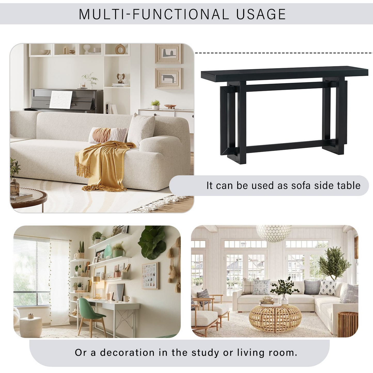 Contemporary Console Table with Wood Top, Extra Long Entryway Table for Entryway, Hallway, Living Room, Foyer, Corridor
