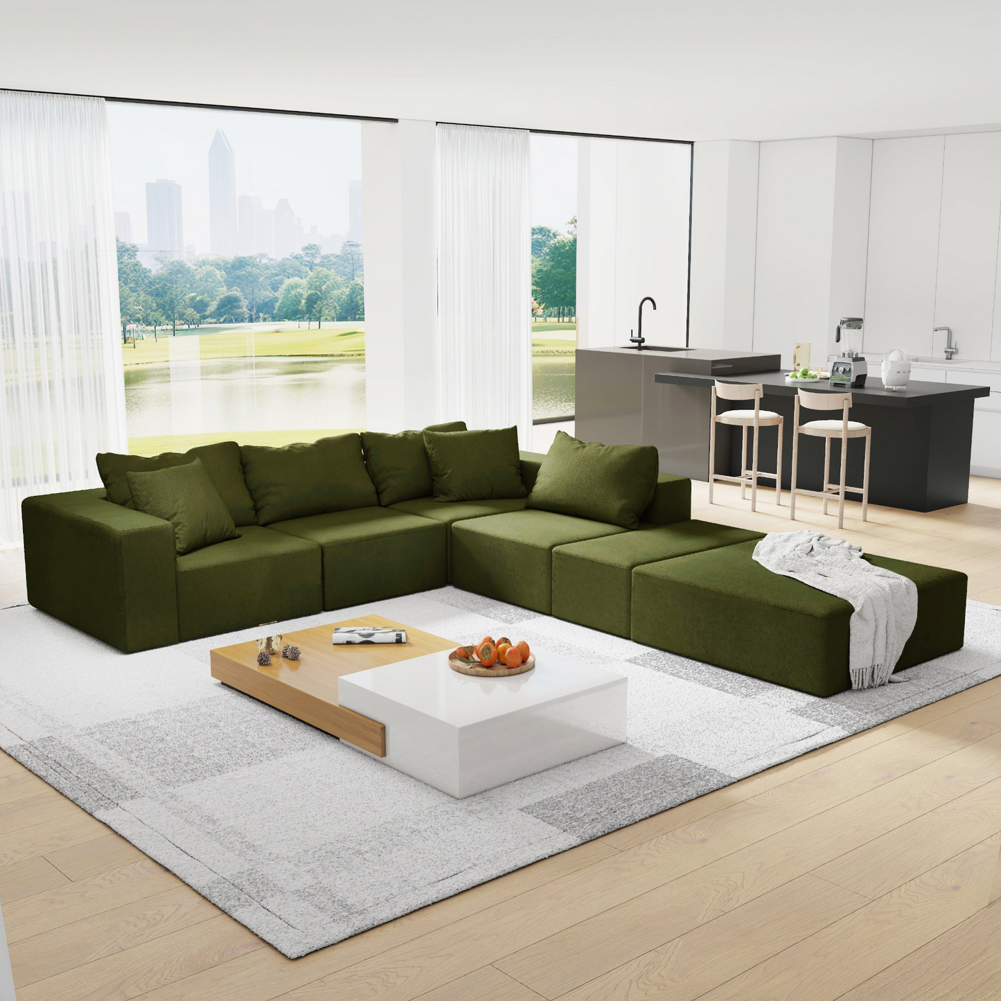Modern Upholstered Sectional Sofa Couch Set,Modular 132" L Shaped Sectional Living Room Sofa Set With 6 Pillows,Free Combination Sofa Couch for Living Room,Bedroom