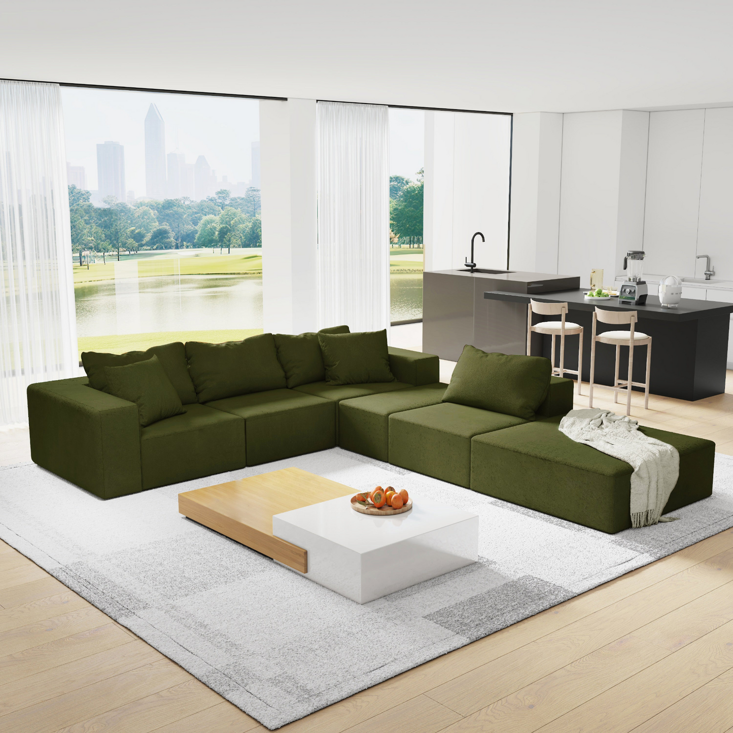 Modern Upholstered Sectional Sofa Couch Set,Modular 132" L Shaped Sectional Living Room Sofa Set With 6 Pillows,Free Combination Sofa Couch for Living Room,Bedroom