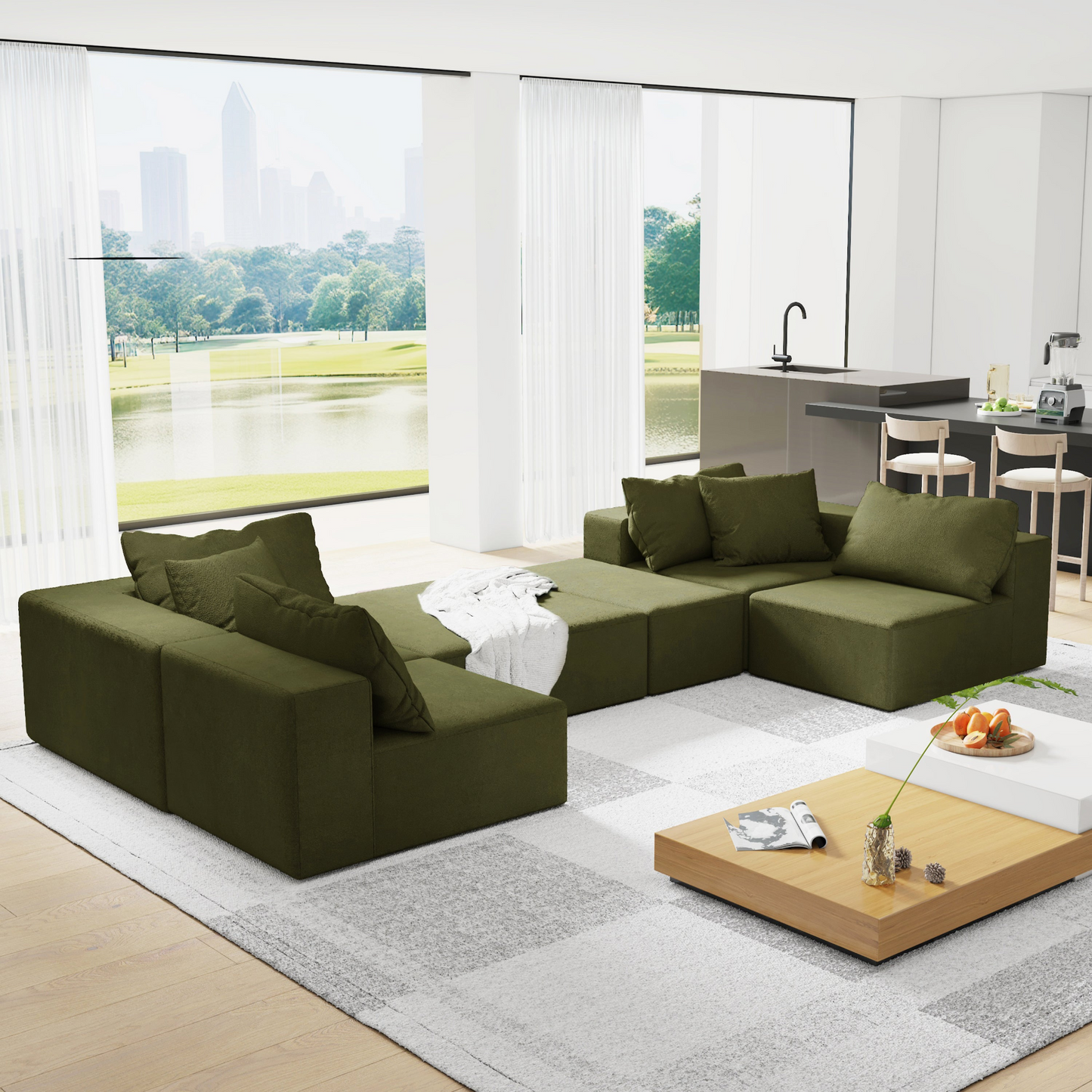 Modern Upholstered Sectional Sofa Couch Set,Modular 132" L Shaped Sectional Living Room Sofa Set With 6 Pillows,Free Combination Sofa Couch for Living Room,Bedroom