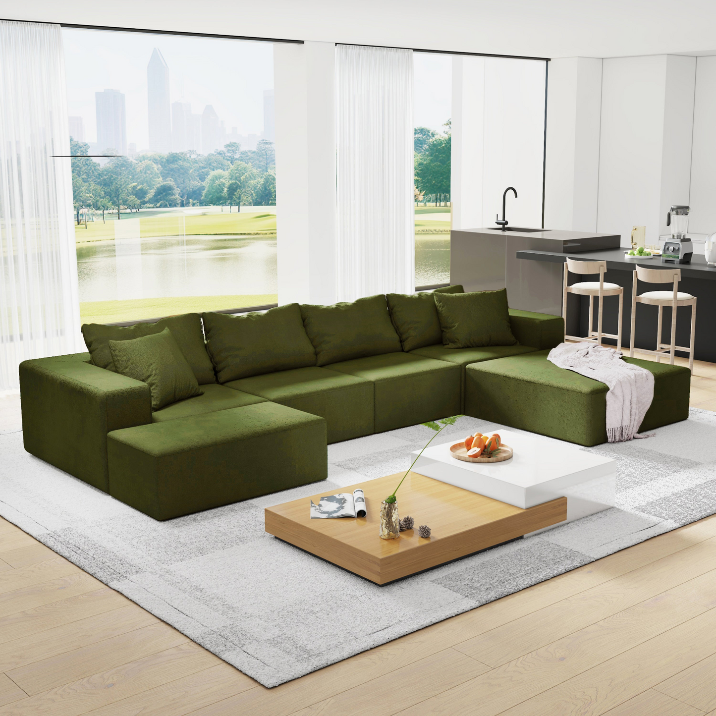 Modern Upholstered Sectional Sofa Couch Set,Modular 132" L Shaped Sectional Living Room Sofa Set With 6 Pillows,Free Combination Sofa Couch for Living Room,Bedroom