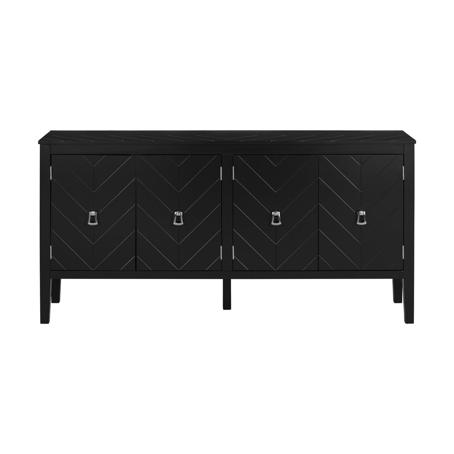 Four-Door Sideboard with Geometric Line Patterns and Vintage Metal Handles for Timeless Elegance,Suitable for Living Rooms, Entrance and Study Rooms