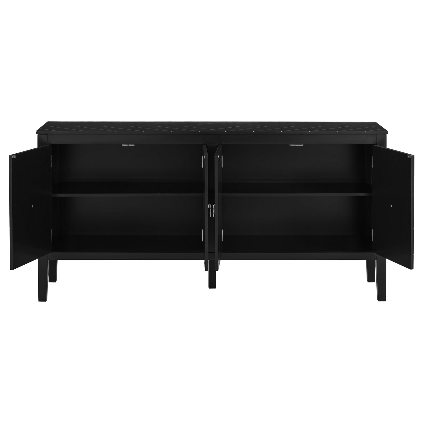 Four-Door Sideboard with Geometric Line Patterns and Vintage Metal Handles for Timeless Elegance,Suitable for Living Rooms, Entrance and Study Rooms