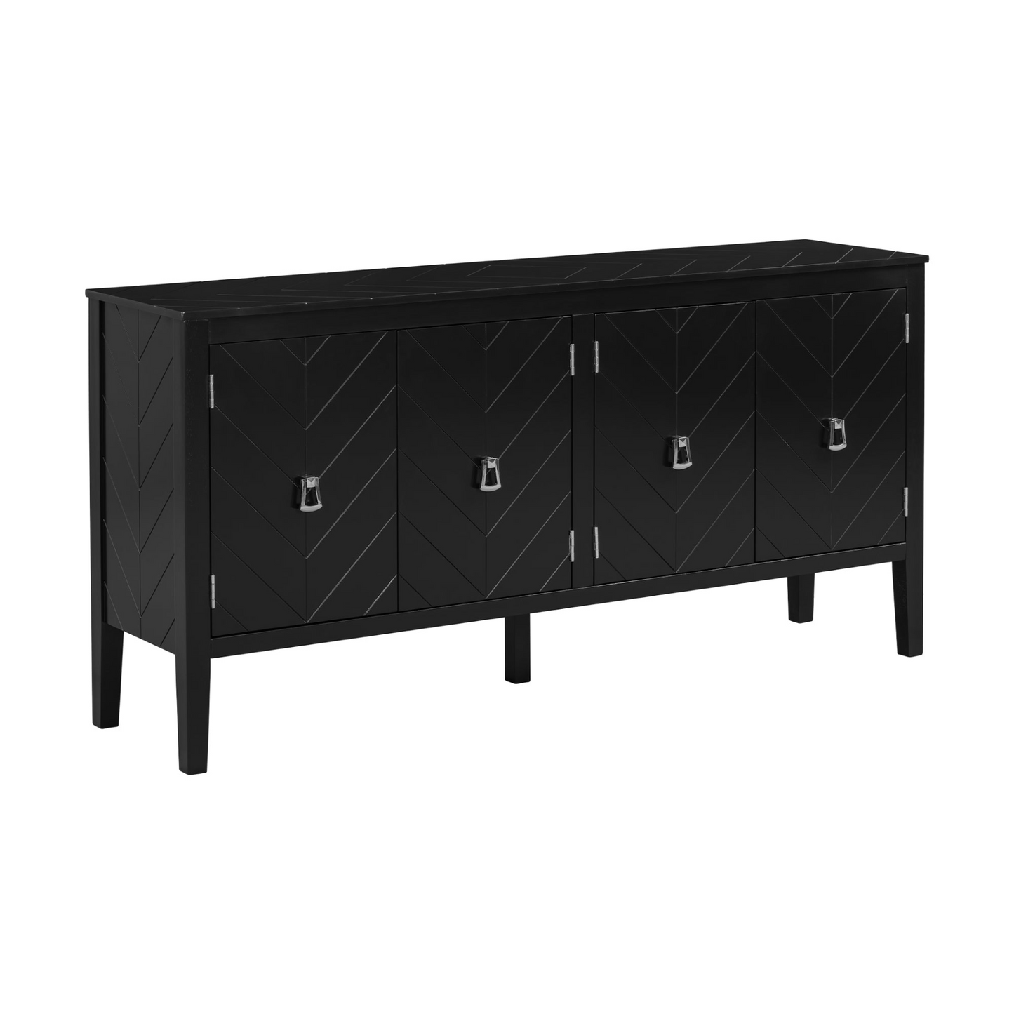 Four-Door Sideboard with Geometric Line Patterns and Vintage Metal Handles for Timeless Elegance,Suitable for Living Rooms, Entrance and Study Rooms