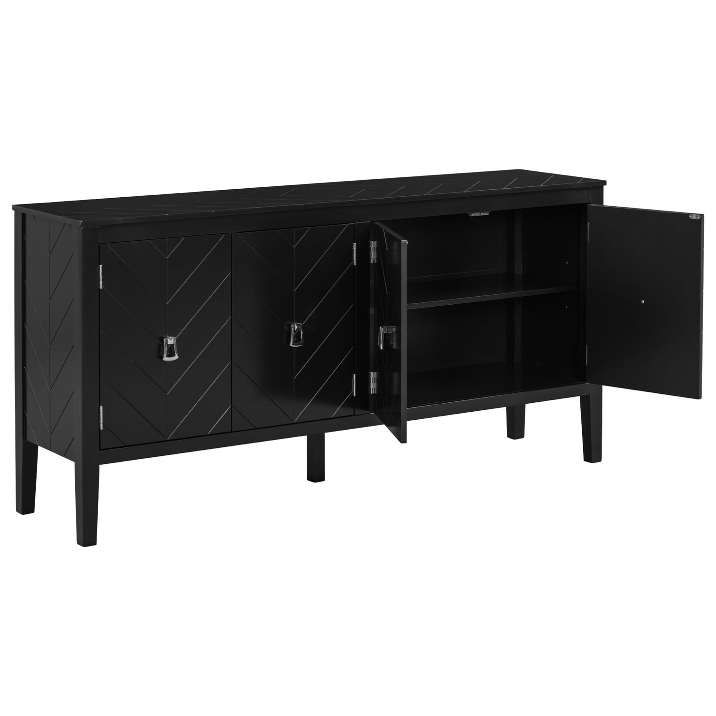 Four-Door Sideboard with Geometric Line Patterns and Vintage Metal Handles for Timeless Elegance,Suitable for Living Rooms, Entrance and Study Rooms