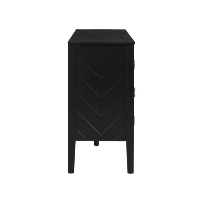 Four-Door Sideboard with Geometric Line Patterns and Vintage Metal Handles for Timeless Elegance,Suitable for Living Rooms, Entrance and Study Rooms