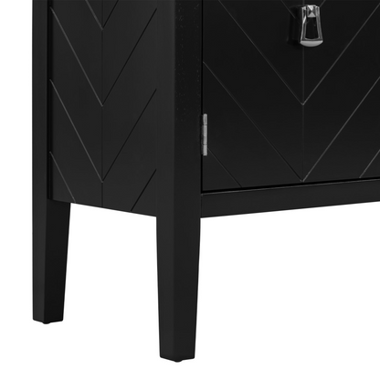 Four-Door Sideboard with Geometric Line Patterns and Vintage Metal Handles for Timeless Elegance,Suitable for Living Rooms, Entrance and Study Rooms
