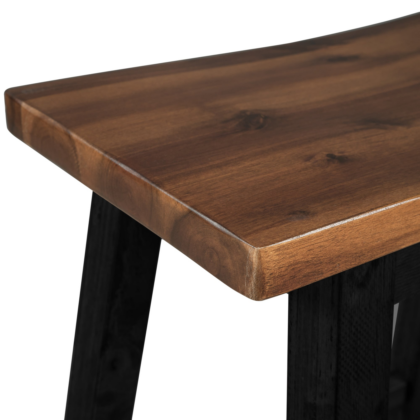 Solid Wood Rustic 3-piece 45" Stationary Kitchen Island Set with 2 Seatings, Rubber Wood Butcher Block Dining Table Set Prep Table Set with 2 Open Shelves for Small Places,Walnut+Black