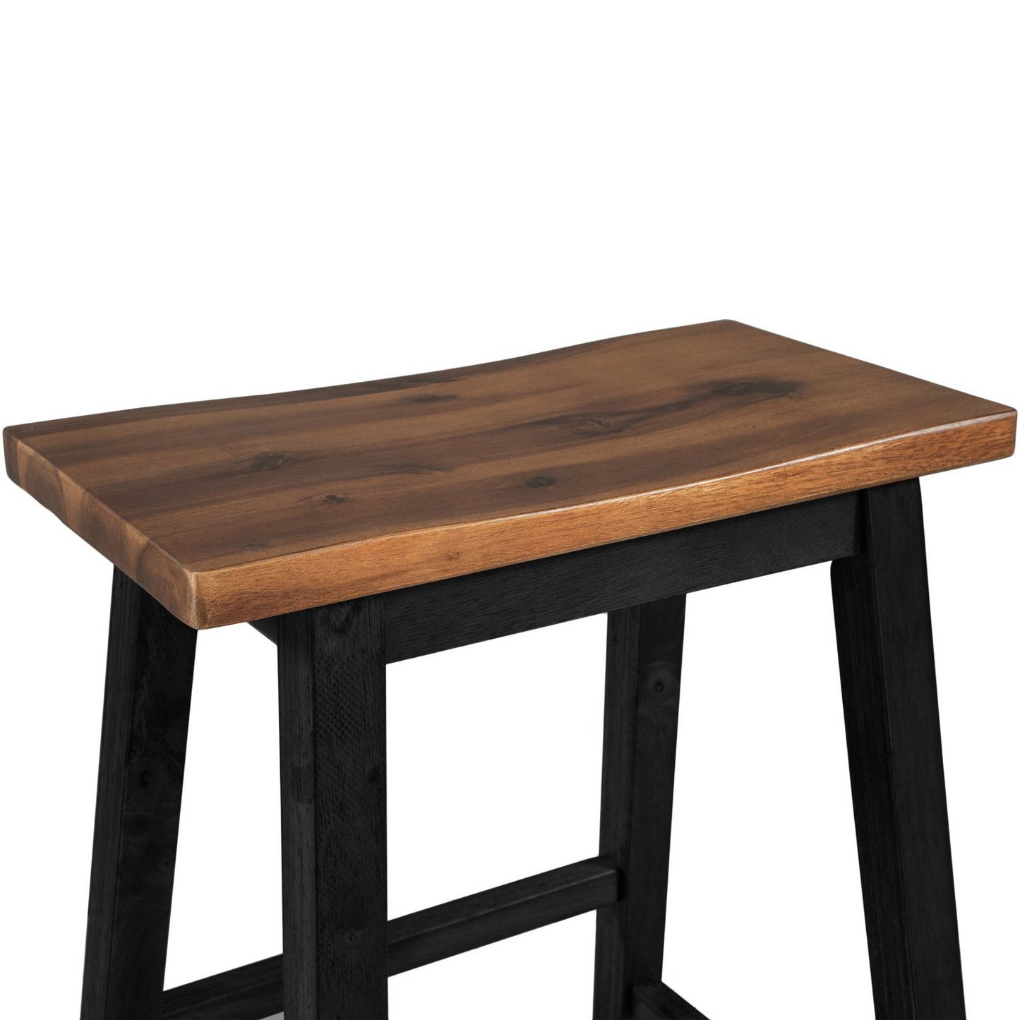 Solid Wood Rustic 3-piece 45" Stationary Kitchen Island Set with 2 Seatings, Rubber Wood Butcher Block Dining Table Set Prep Table Set with 2 Open Shelves for Small Places,Walnut+Black