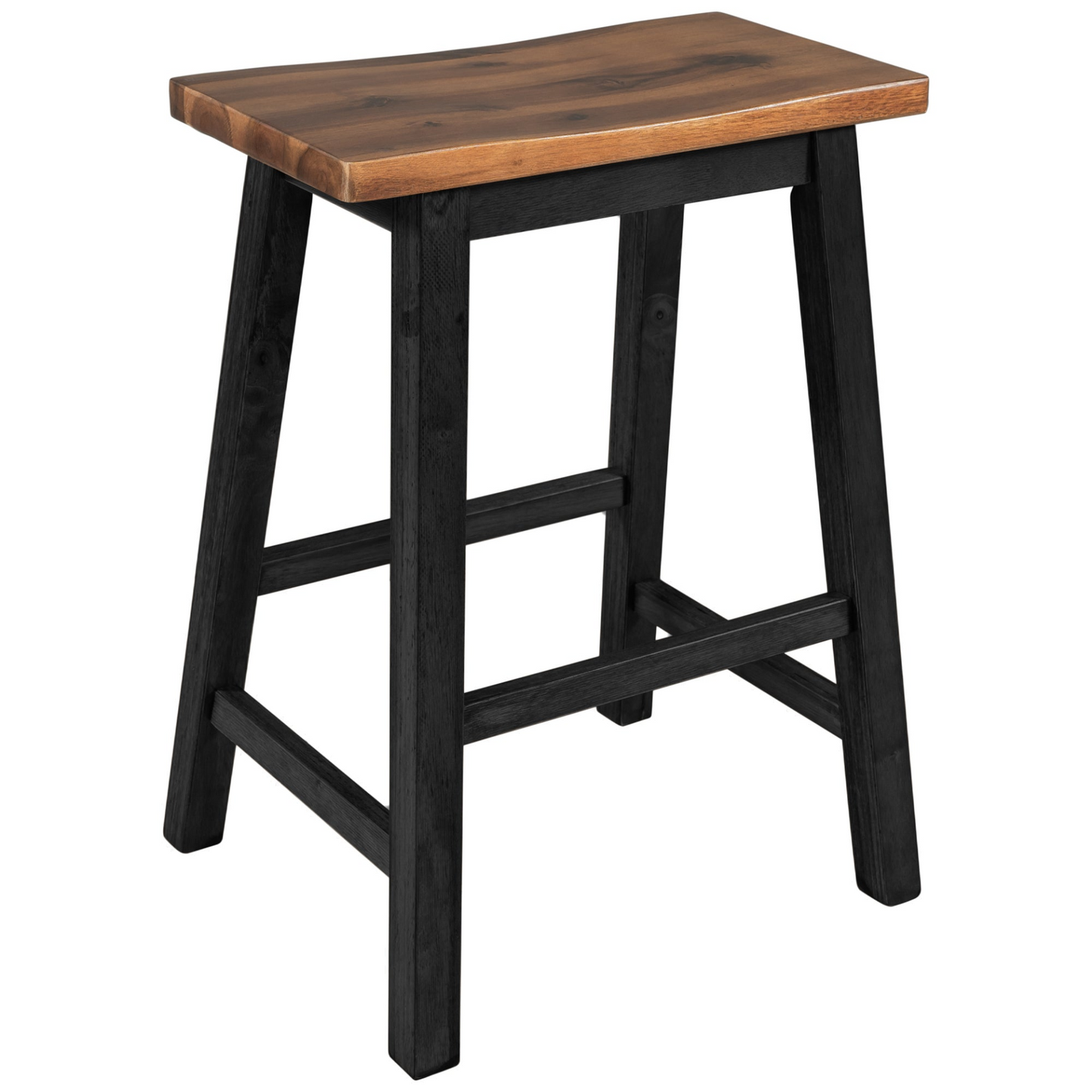 Solid Wood Rustic 3-piece 45" Stationary Kitchen Island Set with 2 Seatings, Rubber Wood Butcher Block Dining Table Set Prep Table Set with 2 Open Shelves for Small Places,Walnut+Black