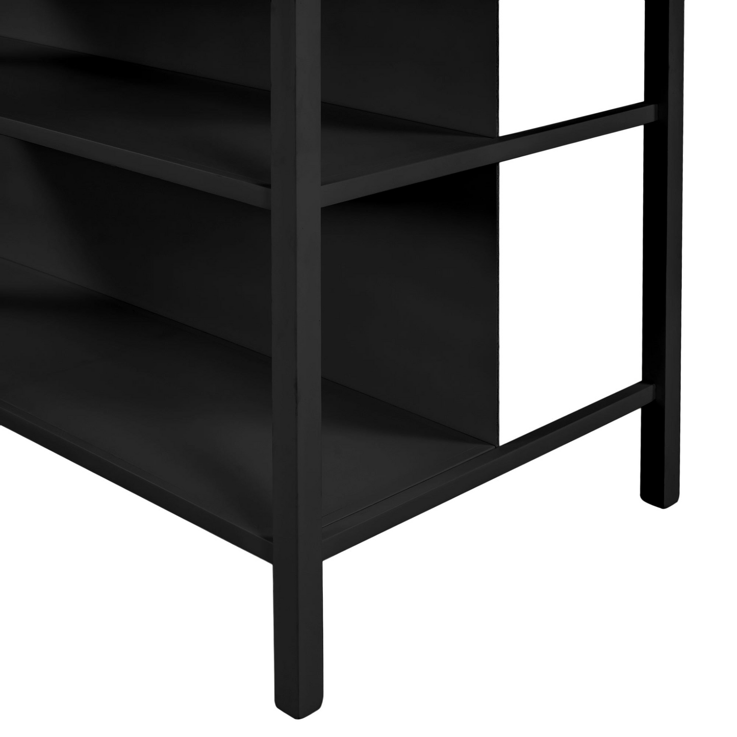 Solid Wood Rustic 45" Stationary Kitchen Island, Rubber Wood Butcher Block Dining Table Prep Table with 2 Open Shelves for Small Places,Walnut+Black