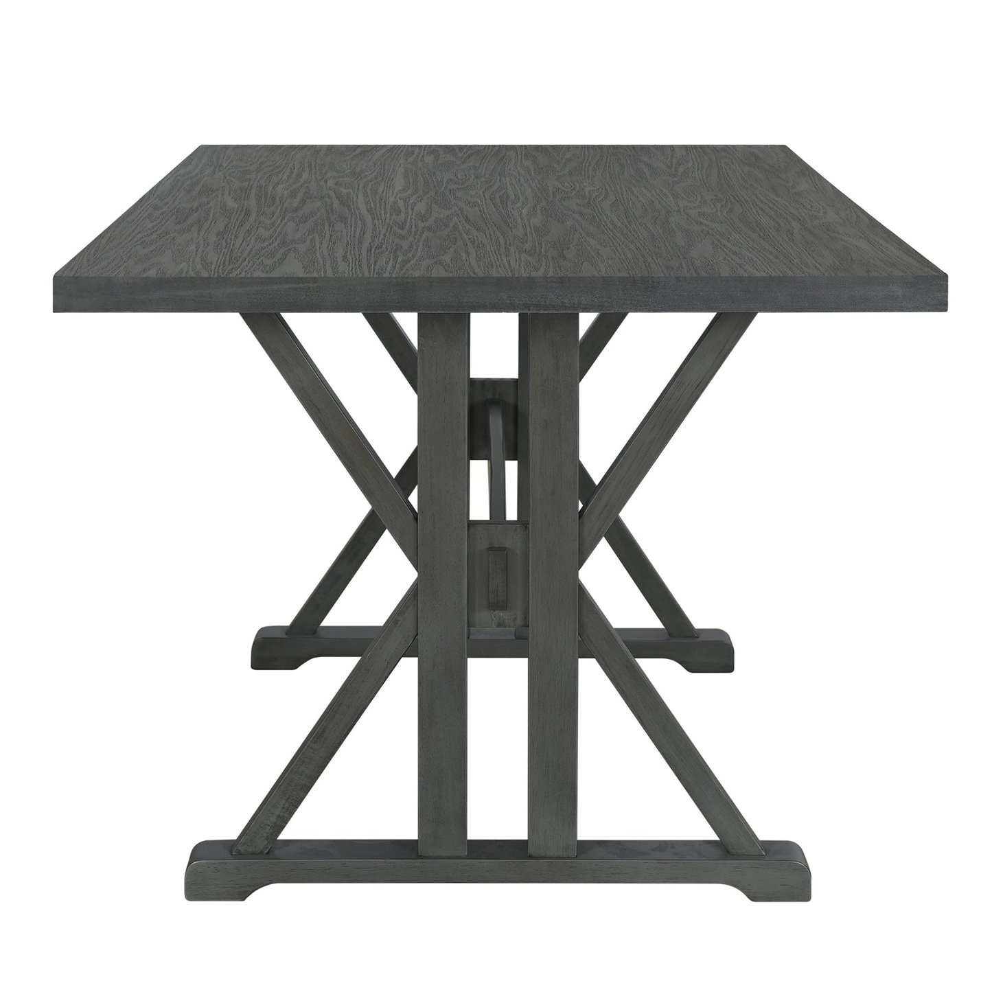 Farmhouse Classical 6-Piece Dining Table Set with Trestle Legs,Kitchen Table Set for 6 with 4 Upholstered Dining Chairs and Bench, Grey