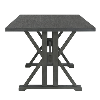 Farmhouse Classical 6-Piece Dining Table Set with Trestle Legs,Kitchen Table Set for 6 with 4 Upholstered Dining Chairs and Bench, Grey