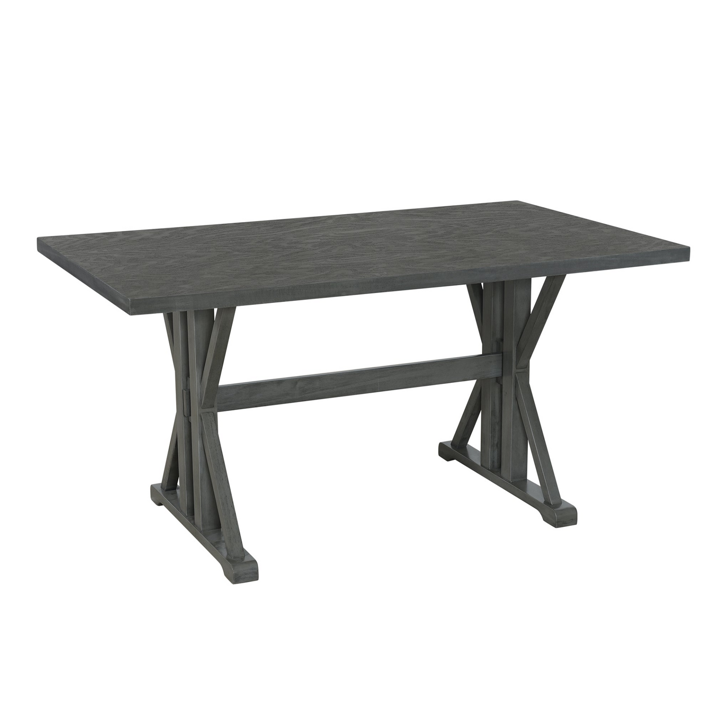 Farmhouse Classical 6-Piece Dining Table Set with Trestle Legs,Kitchen Table Set for 6 with 4 Upholstered Dining Chairs and Bench, Grey