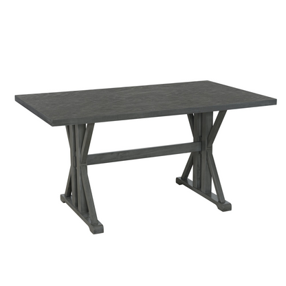 Farmhouse Classical 6-Piece Dining Table Set with Trestle Legs,Kitchen Table Set for 6 with 4 Upholstered Dining Chairs and Bench, Grey