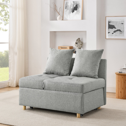 Convertible Sleeper Sofa Chair Adjustable Backrest Recliner with Pullout Sofa Bed with Wheels, Modern Linen Fabric for Living Room for Tight Spaces, Grey