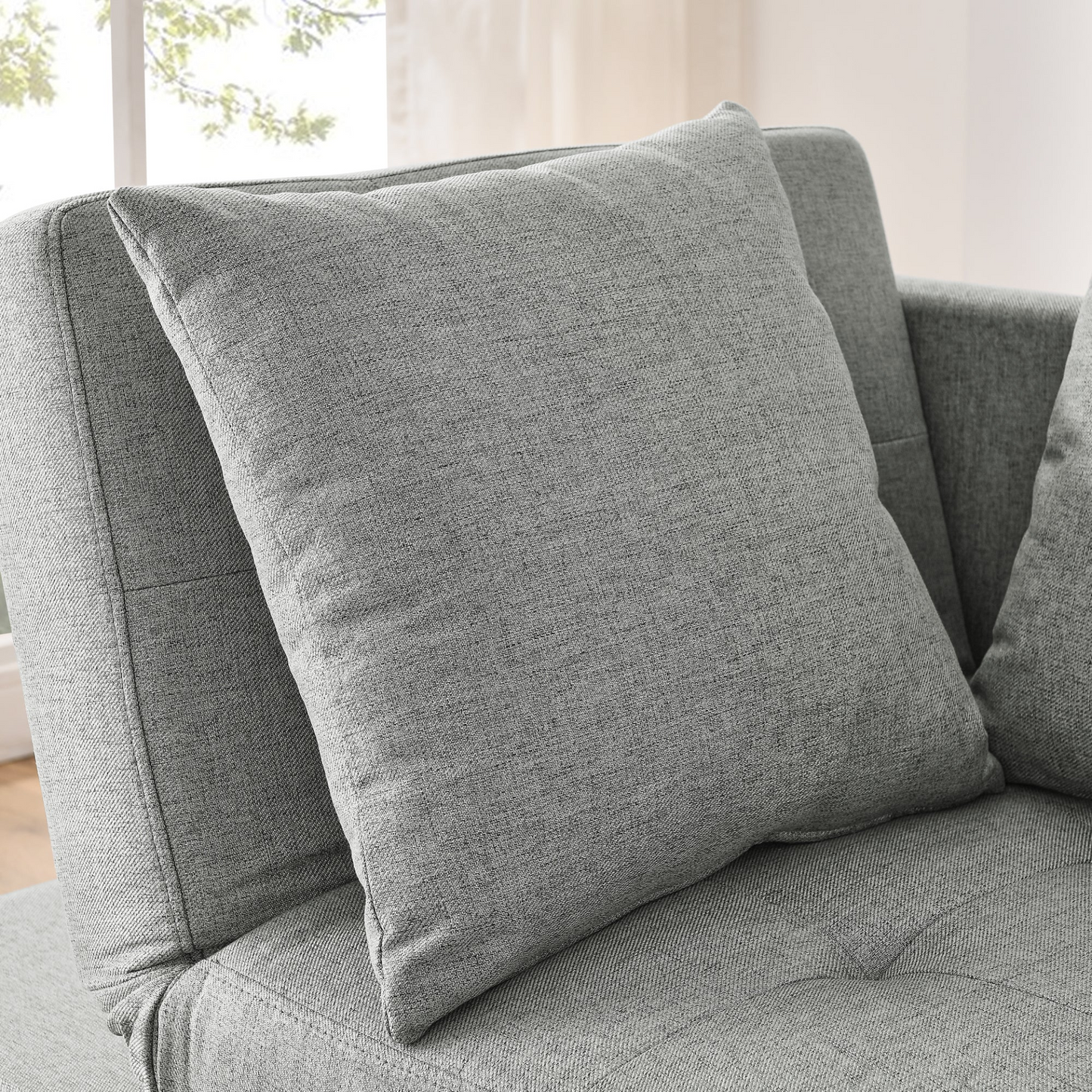 Convertible Sleeper Sofa Chair Adjustable Backrest Recliner with Pullout Sofa Bed with Wheels, Modern Linen Fabric for Living Room for Tight Spaces, Grey