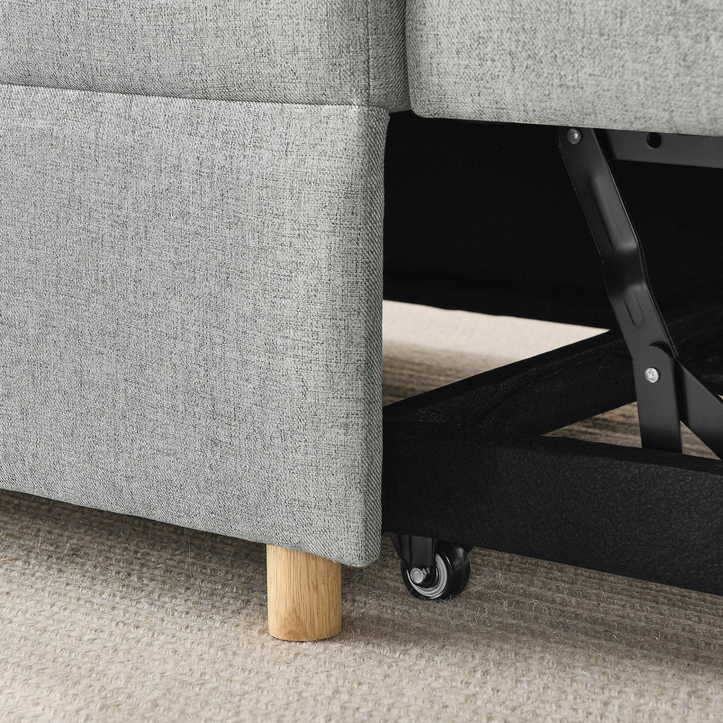 Convertible Sleeper Sofa Chair Adjustable Backrest Recliner with Pullout Sofa Bed with Wheels, Modern Linen Fabric for Living Room for Tight Spaces, Grey