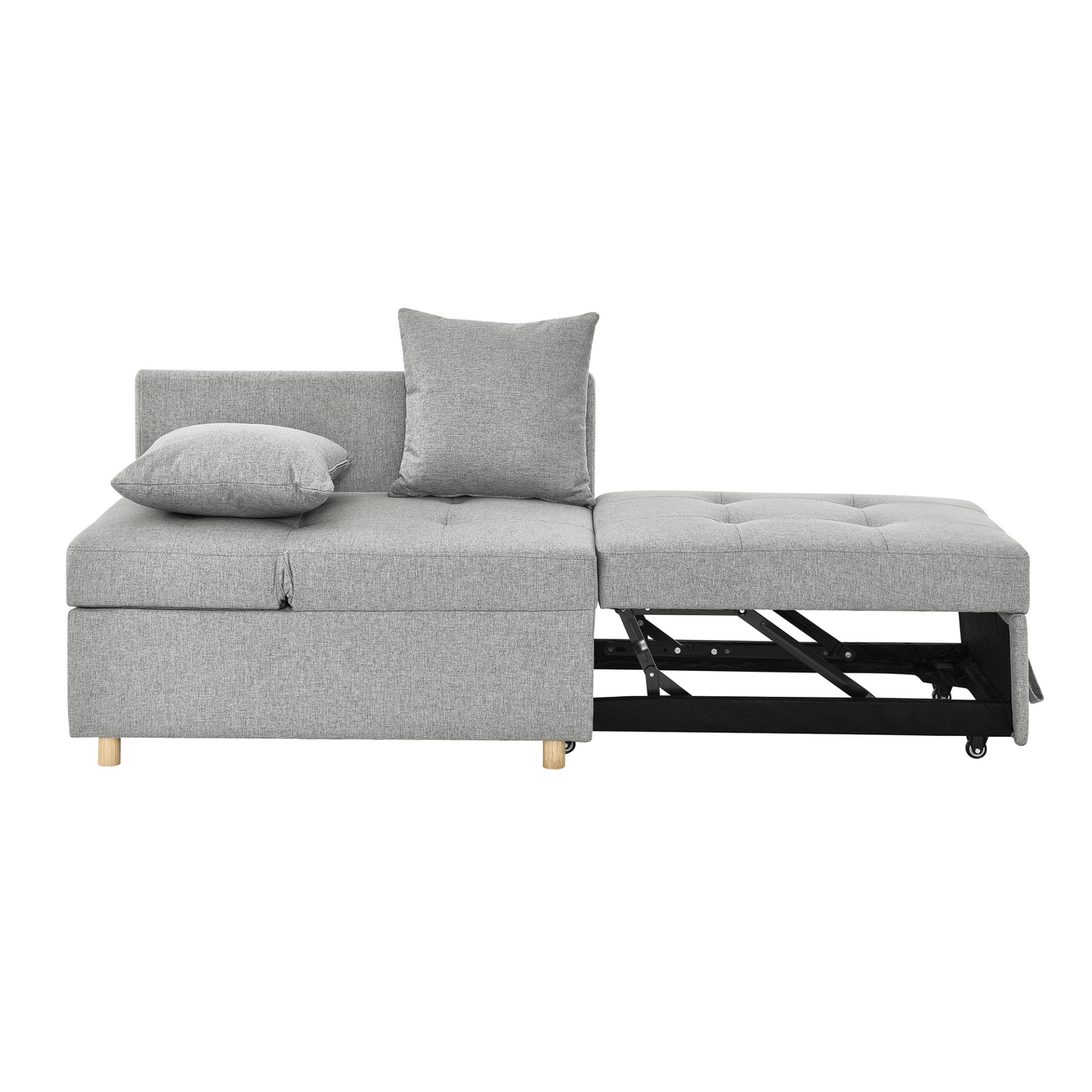 Convertible Sleeper Sofa Chair Adjustable Backrest Recliner with Pullout Sofa Bed with Wheels, Modern Linen Fabric for Living Room for Tight Spaces, Grey