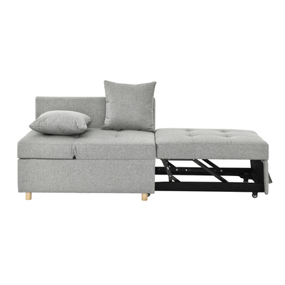 Convertible Sleeper Sofa Chair Adjustable Backrest Recliner with Pullout Sofa Bed with Wheels, Modern Linen Fabric for Living Room for Tight Spaces, Grey