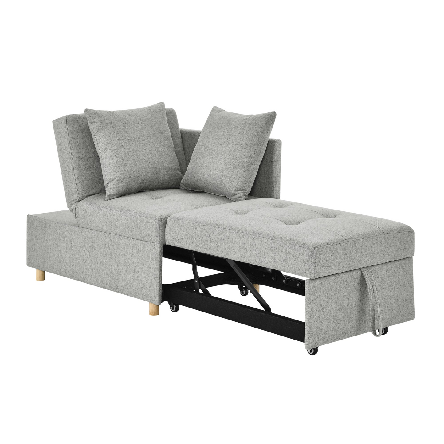 Convertible Sleeper Sofa Chair Adjustable Backrest Recliner with Pullout Sofa Bed with Wheels, Modern Linen Fabric for Living Room for Tight Spaces, Grey