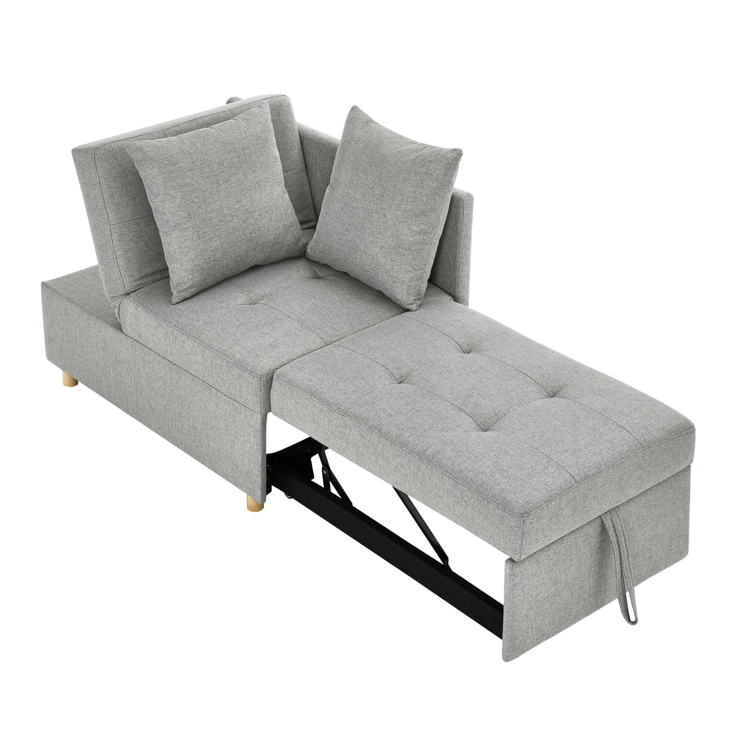 Convertible Sleeper Sofa Chair Adjustable Backrest Recliner with Pullout Sofa Bed with Wheels, Modern Linen Fabric for Living Room for Tight Spaces, Grey