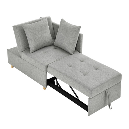 Convertible Sleeper Sofa Chair Adjustable Backrest Recliner with Pullout Sofa Bed with Wheels, Modern Linen Fabric for Living Room for Tight Spaces, Grey