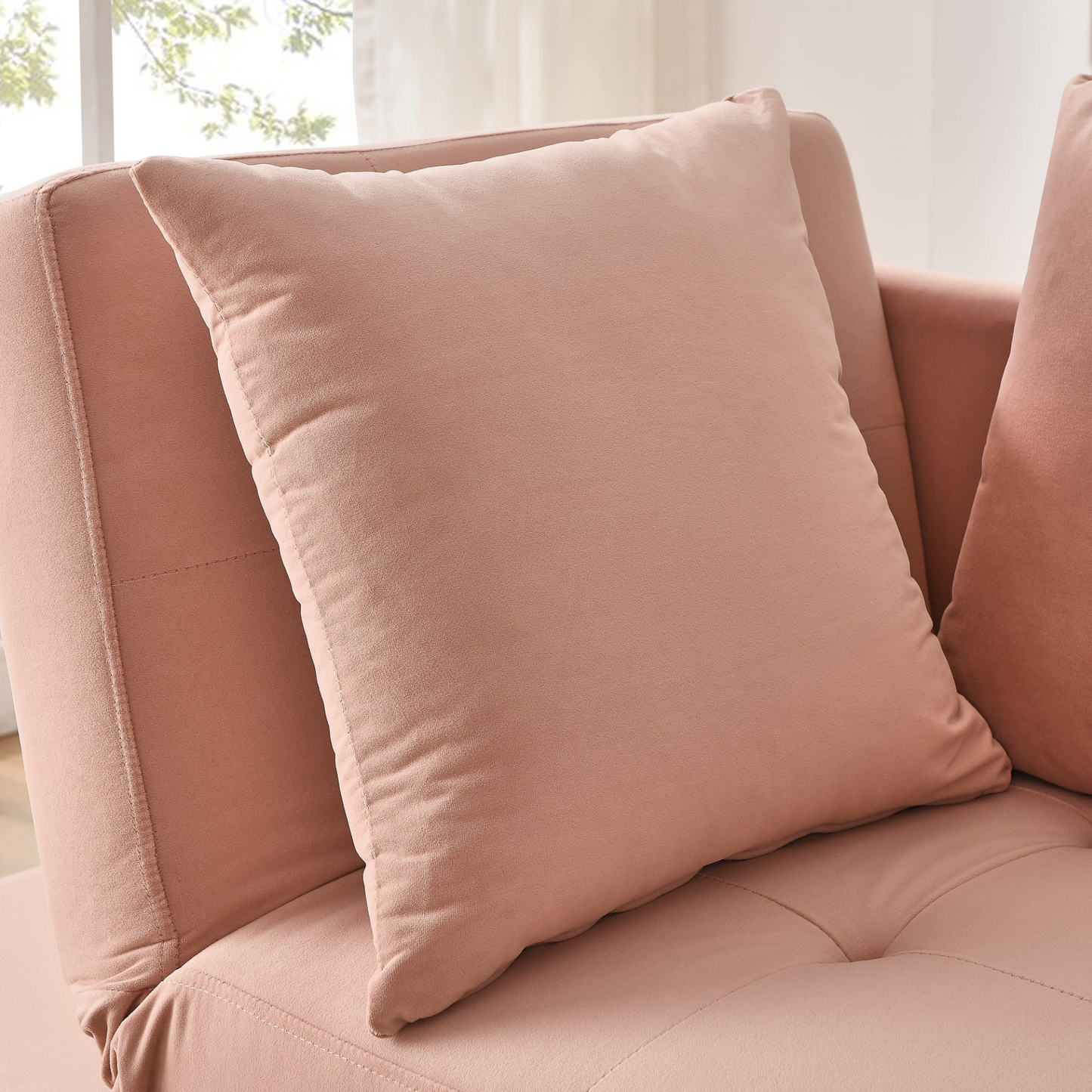Convertible Sleeper Sofa Chair Adjustable Backrest Recliner with Pullout Sofa Bed with Wheels, Modern Linen Fabric for Living Room for Tight Spaces, Pink